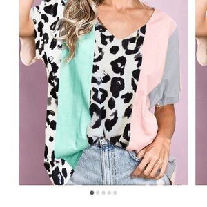 B51–BiBi (🚨CLOSEOUT PRICE FIRM) Color Block Animal Print Top